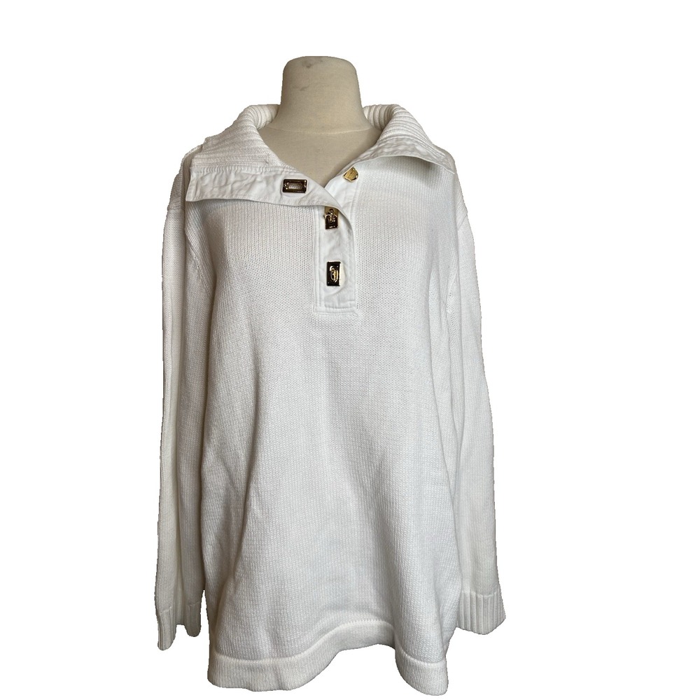 Laruen Ralph Laruen Womens 3X White Knit Sweater Old Money Academia Cricket
